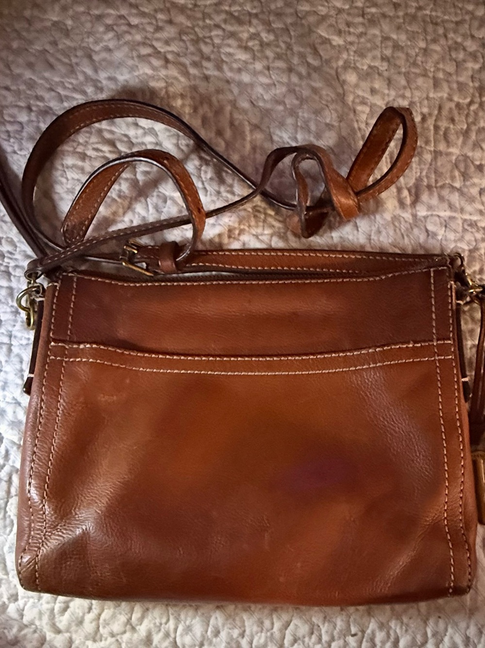 Fossil Cognac Brown Leather Crossbody Bag